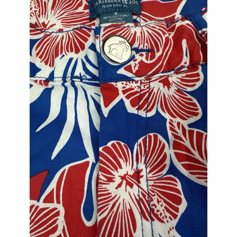 Caribbean Joe Shorts Berry Blue Floral Shorts Womens Size 8 5 inch inseam